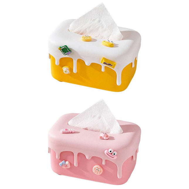 Cream Tissue Box Desktop Paper Holder Decorative Cardboard Napkin Storage Case
