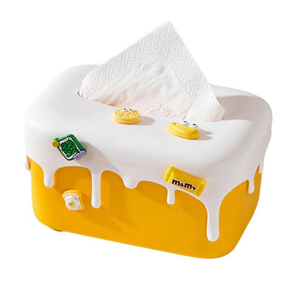 Cream Tissue Box Desktop Paper Holder Decorative Cardboard Napkin Storage Case