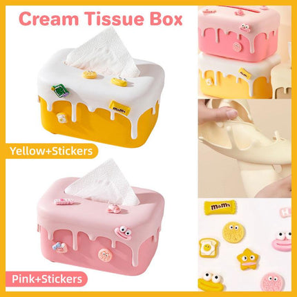 Cream Tissue Box Desktop Paper Holder Decorative Cardboard Napkin Storage Case