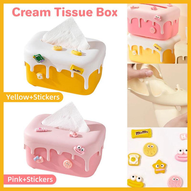 Cream Tissue Box Desktop Paper Holder Decorative Cardboard Napkin Storage Case