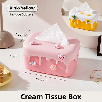 Cream Tissue Box Desktop Paper Holder Decorative Cardboard Napkin Storage Case