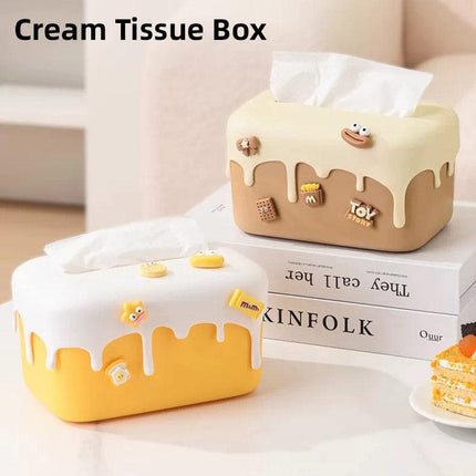 Cream Tissue Box Desktop Paper Holder Decorative Cardboard Napkin Storage Case