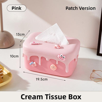 Cream Tissue Box Desktop Paper Holder Decorative Cardboard Napkin Storage Case