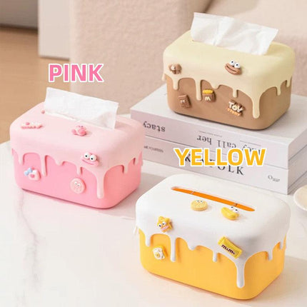 Cream Tissue Box Desktop Paper Holder Decorative Cardboard Napkin Storage Case