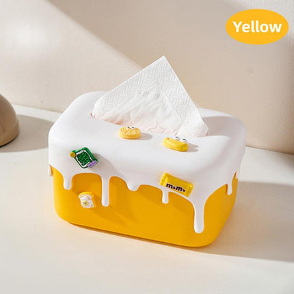Cream Tissue Box Desktop Paper Holder Decorative Cardboard Napkin Storage Case