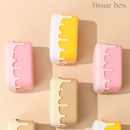 Cream Tissue Box Desktop Paper Holder Decorative Cardboard Napkin Storage Case