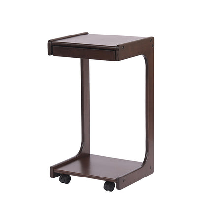 Solid Wood Rolling Coffee Table Mobile Side Table with Wheels 2-Tier Home Use