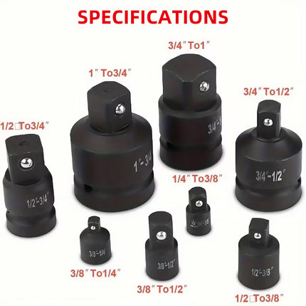 8Pcs Impact Socket Adapter and Reducer Set Conversion Ratchet Spanner Kit