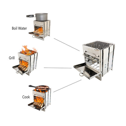 Outdoor Camping Mini Folding Wood Burning Stove Picnic Stainless Steel BBQ Grill