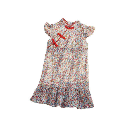 Girls Cheongsam Skirt Floral Dress Traditional Chinese Style Summer Outfit