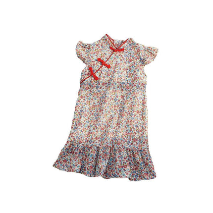 Girls Cheongsam Skirt Floral Dress Traditional Chinese Style Summer Outfit