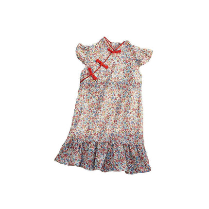 Girls Cheongsam Skirt Floral Dress Traditional Chinese Style Summer Outfit