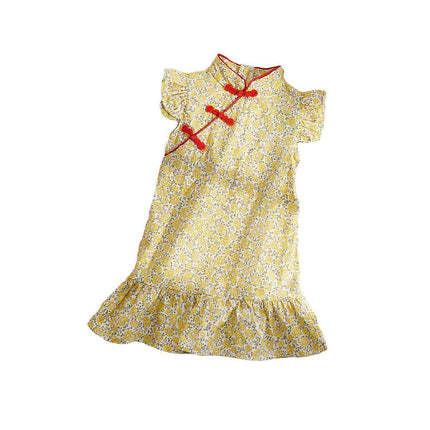 Girls Cheongsam Skirt Floral Dress Traditional Chinese Style Summer Outfit