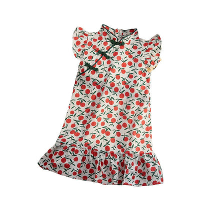 Girls Cheongsam Skirt Floral Dress Traditional Chinese Style Summer Outfit