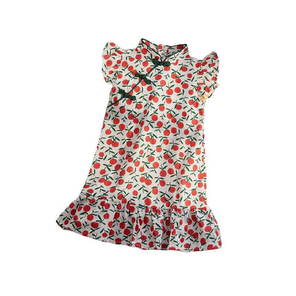 Girls Cheongsam Skirt Floral Dress Traditional Chinese Style Summer Outfit