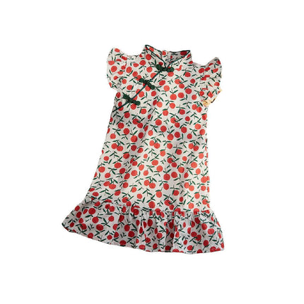 Girls Cheongsam Skirt Floral Dress Traditional Chinese Style Summer Outfit