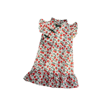 Girls Cheongsam Skirt Floral Dress Traditional Chinese Style Summer Outfit