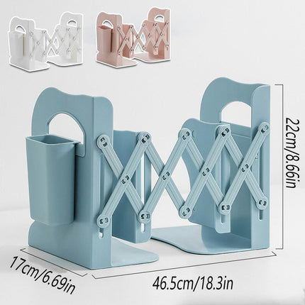 Retractable Book Stand Desk Organizer Adjustable Storage Rack with Pen Holder