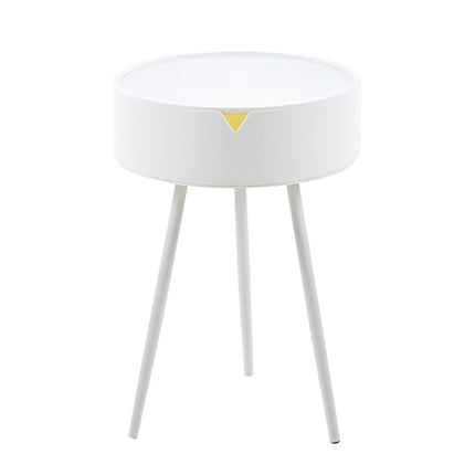 Modern Round Bedside Table with Storage White Small Coffee Side Table 40cm