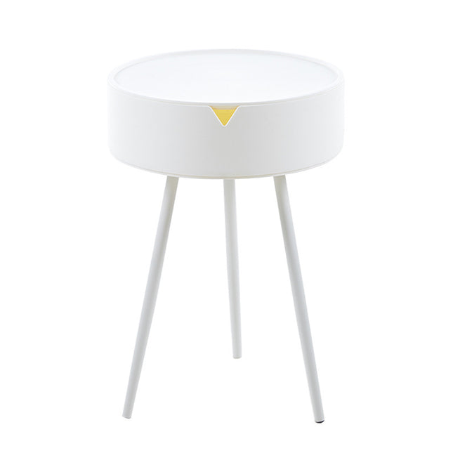 Modern Round Bedside Table with Storage White Small Coffee Side Table 40cm