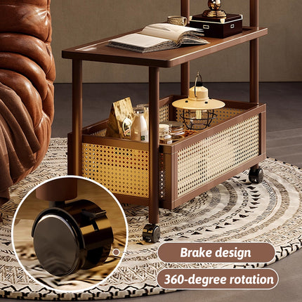 Bamboo Mobile Coffee Table with Wheels Movable Living Room Bedroom Space Saving