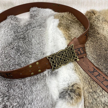 Embossed Faux Leather Belt Costume Buckle Waist Strap Cosplay Accessory Gear