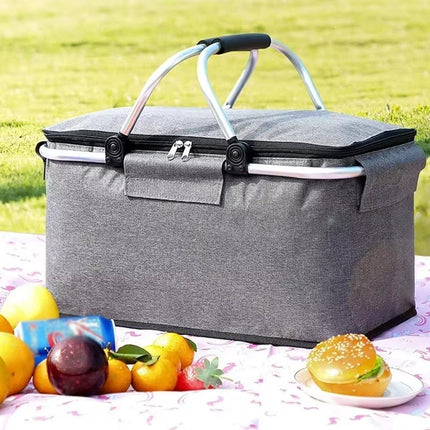 Folding Picnic Basket Insulated Cooler Bag Portable Outdoor Grocery Storage