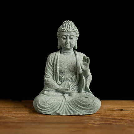Buddha Statue Ornament in Green Sandstone Zen Craft for Home
