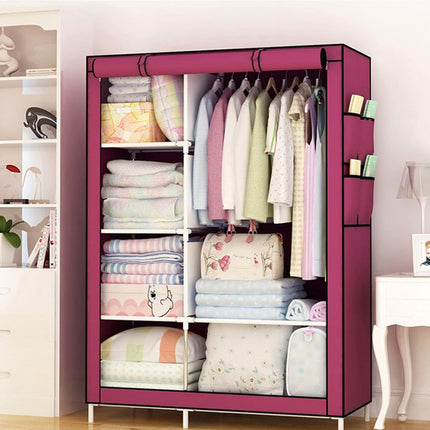 Simple Steel Frame Wardrobe with Non-Woven Fabric Cover for Clothes Storage Use