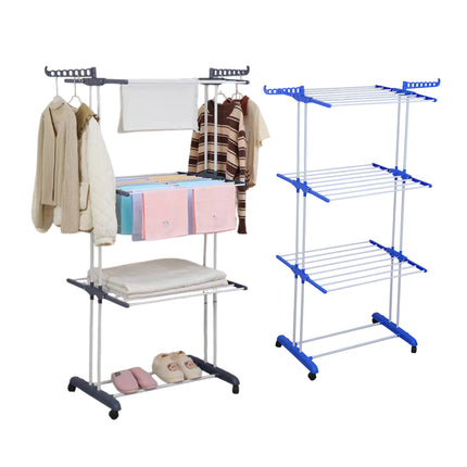 3-Tier Rolling Towel Storage Rack with Wheels Foldable Space Saving Durable Home
