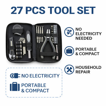 Portable Hardware Tool Kit 27pcs Hand Tools Set With Case For Diy Home Repair