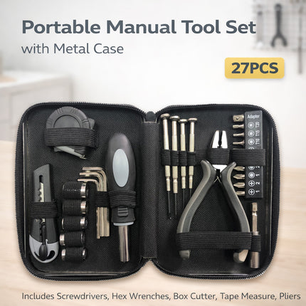Portable Hardware Tool Kit 27pcs Hand Tools Set With Case For Diy Home Repair