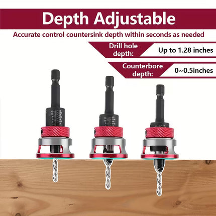 5Pcs Depth Stop Drill Bit Set Adjustable Limit Stop Kit Wood Metal Carpentry