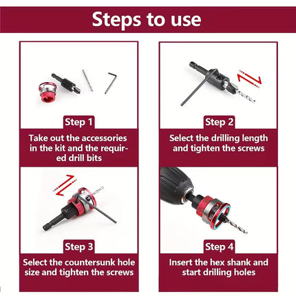 5Pcs Depth Stop Drill Bit Set Adjustable Limit Stop Kit Wood Metal Carpentry