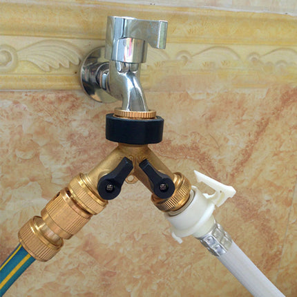 2 Way Solid Brass Hose Splitter 2-Way Hose Connector With Shut OFF/ON Valves