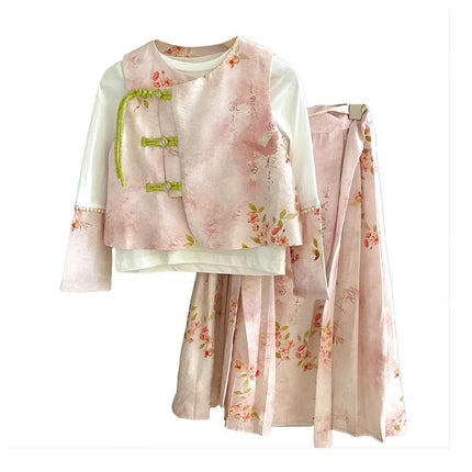 Girls Hanfu Dress Spring Traditional Chinese Outfit Colourful Skirt