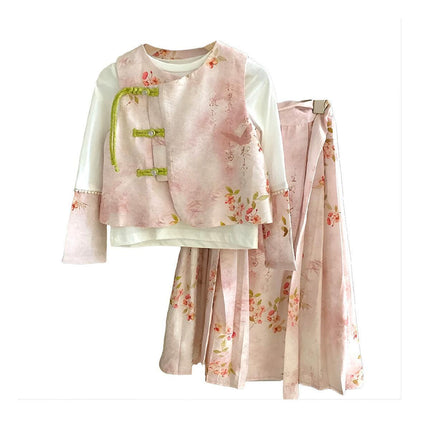 Girls Hanfu Dress Spring Traditional Chinese Outfit Colourful Skirt