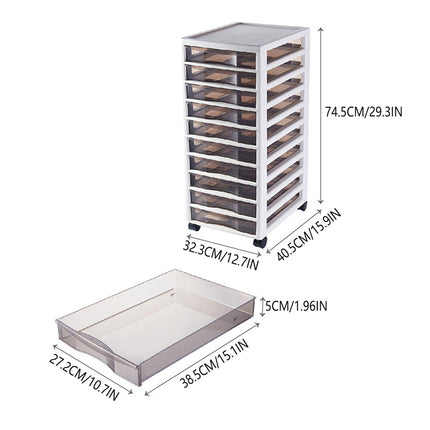 10-Layer Movable Chest of Drawers With Wheels Plastic For Home Office Storage