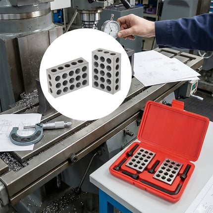 1-2-3 Inch Parallel Block Set 23 Hole Machinist Setup Blocks Gauge Tool with Case