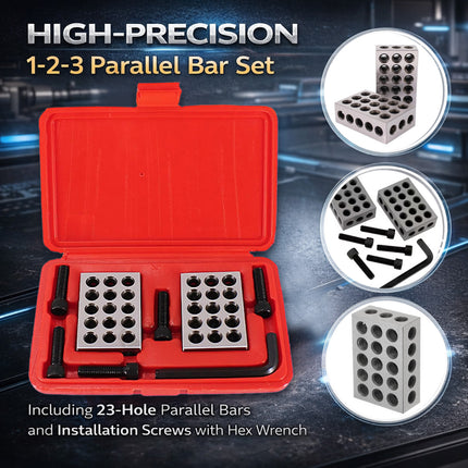1-2-3 Inch Parallel Block Set 23 Hole Machinist Setup Blocks Gauge Tool with Case