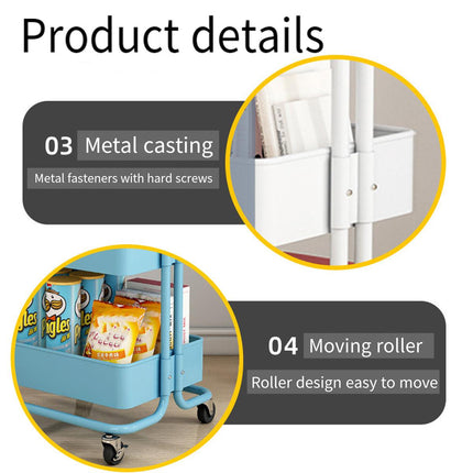 3Tier Trolley Shelf Organiser with Wheels Removable Storage Cart for Home Office