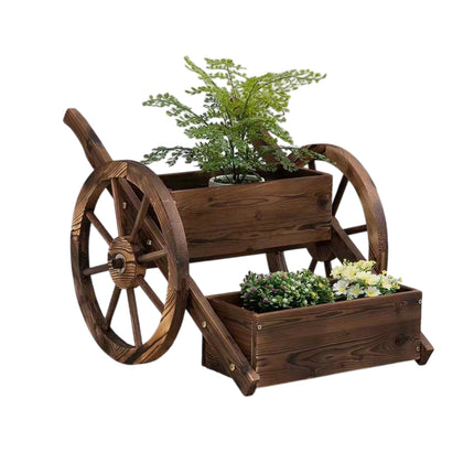Creative Wagon Style Wooden Flower Pot Planter Box for Garden Patio Display Use