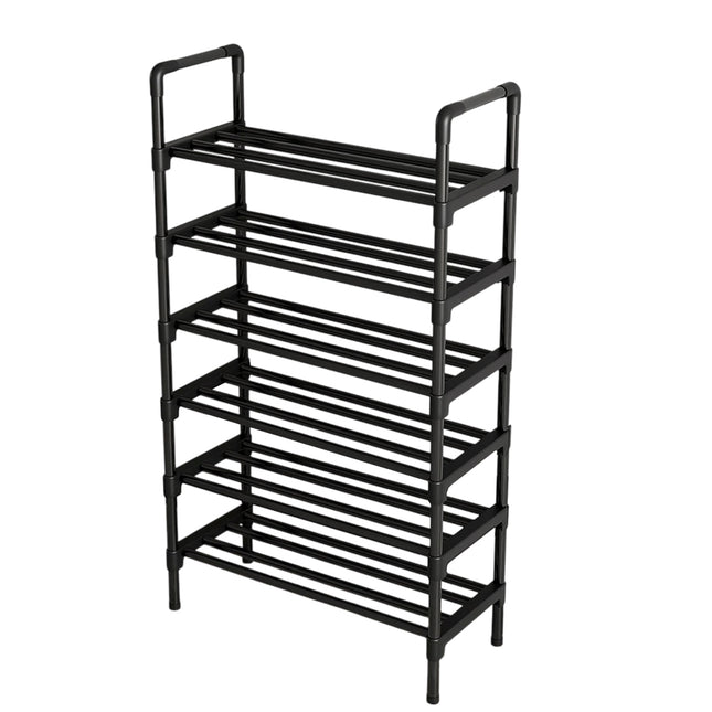 Shoe Rack Storage Cabinet 6 Tier Stackable Shelves Stand Black Organizer Home