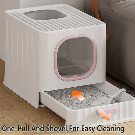 Pink Fully Enclosed Cat Litter Box Large Plastic Toilet for Cats with Lid Tray