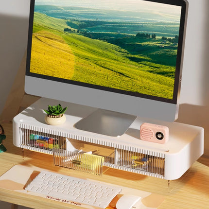 Desktop Monitor Stand Riser 54x21x15cm 3 Drawer Storage White Black for Office