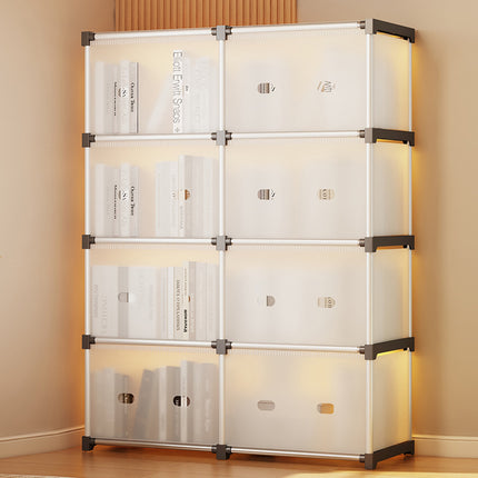 5 Tier Double Row Bookshelf Storage Rack with Doors Dustproof for Home Office