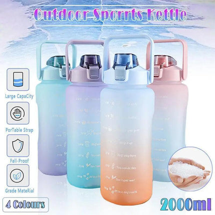 2L Large Water Bottle Straw Time Gradient Cup Fitness Jugs Sport Gym Training AU - Aimall