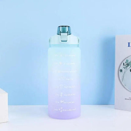 2L Large Water Bottle Straw Time Gradient Cup Fitness Jugs Sport Gym Training AU - Aimall