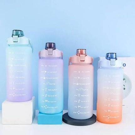 2L Large Water Bottle Straw Time Gradient Cup Fitness Jugs Sport Gym Training AU - Aimall