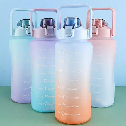 2L Large Water Bottle Straw Time Gradient Cup Fitness Jugs Sport Gym Training AU - Aimall